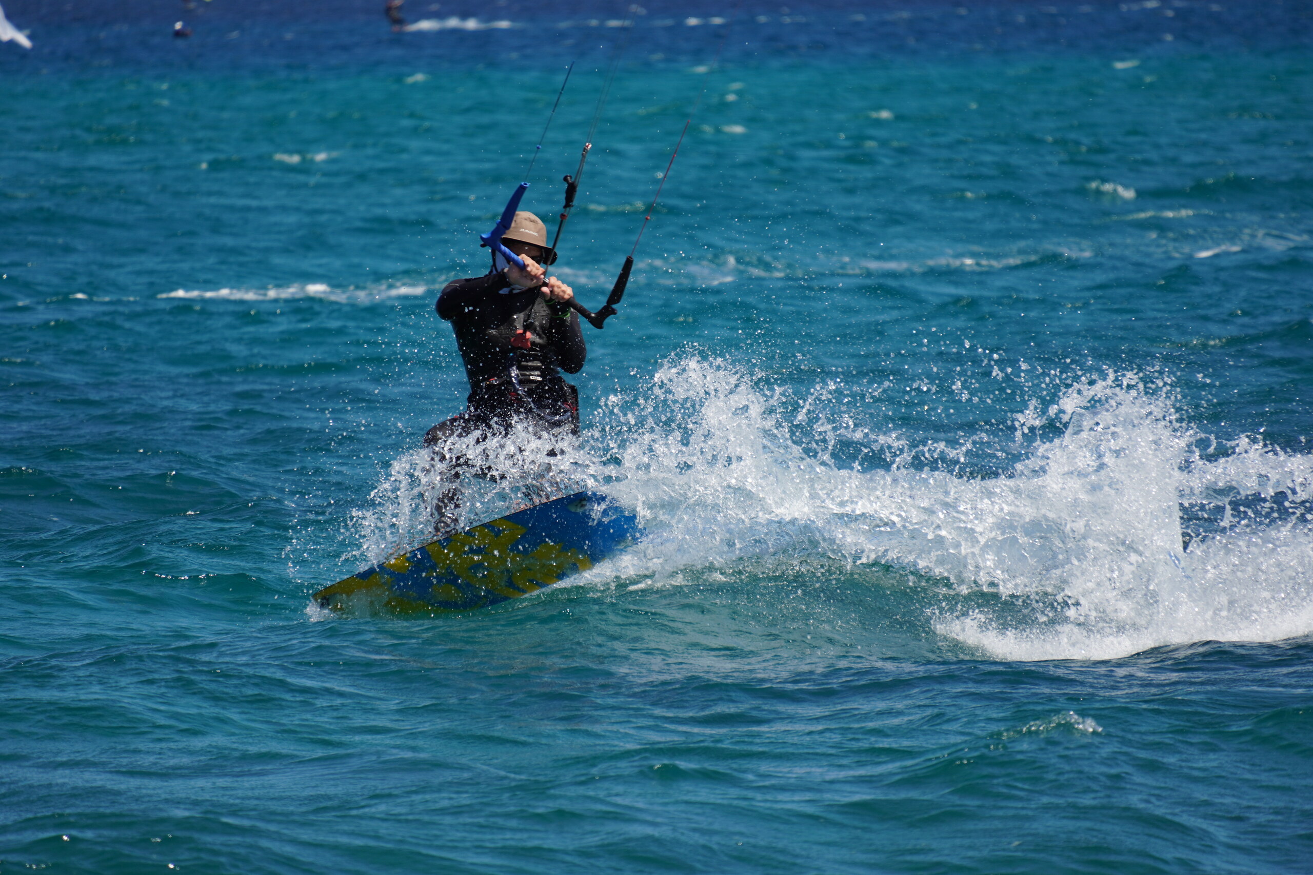Kiteboarder progressing during a lesson in La Ventana