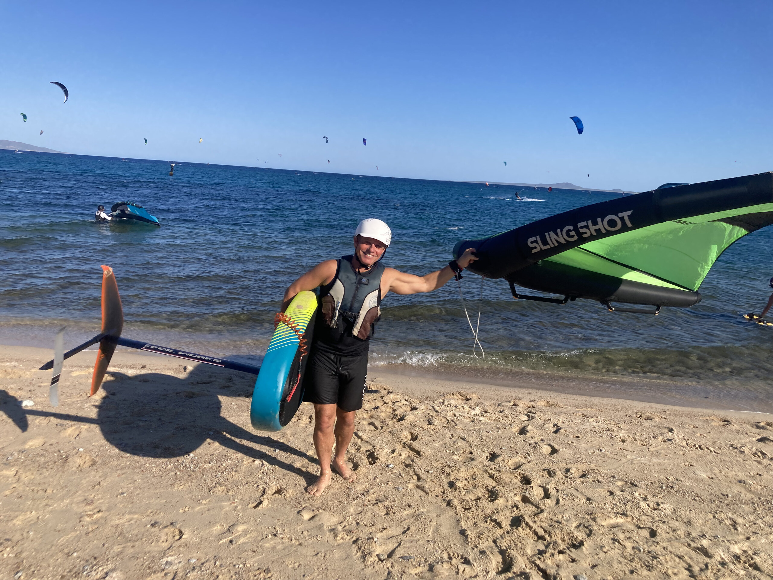 Wing foiling equipment after a session in La Ventana