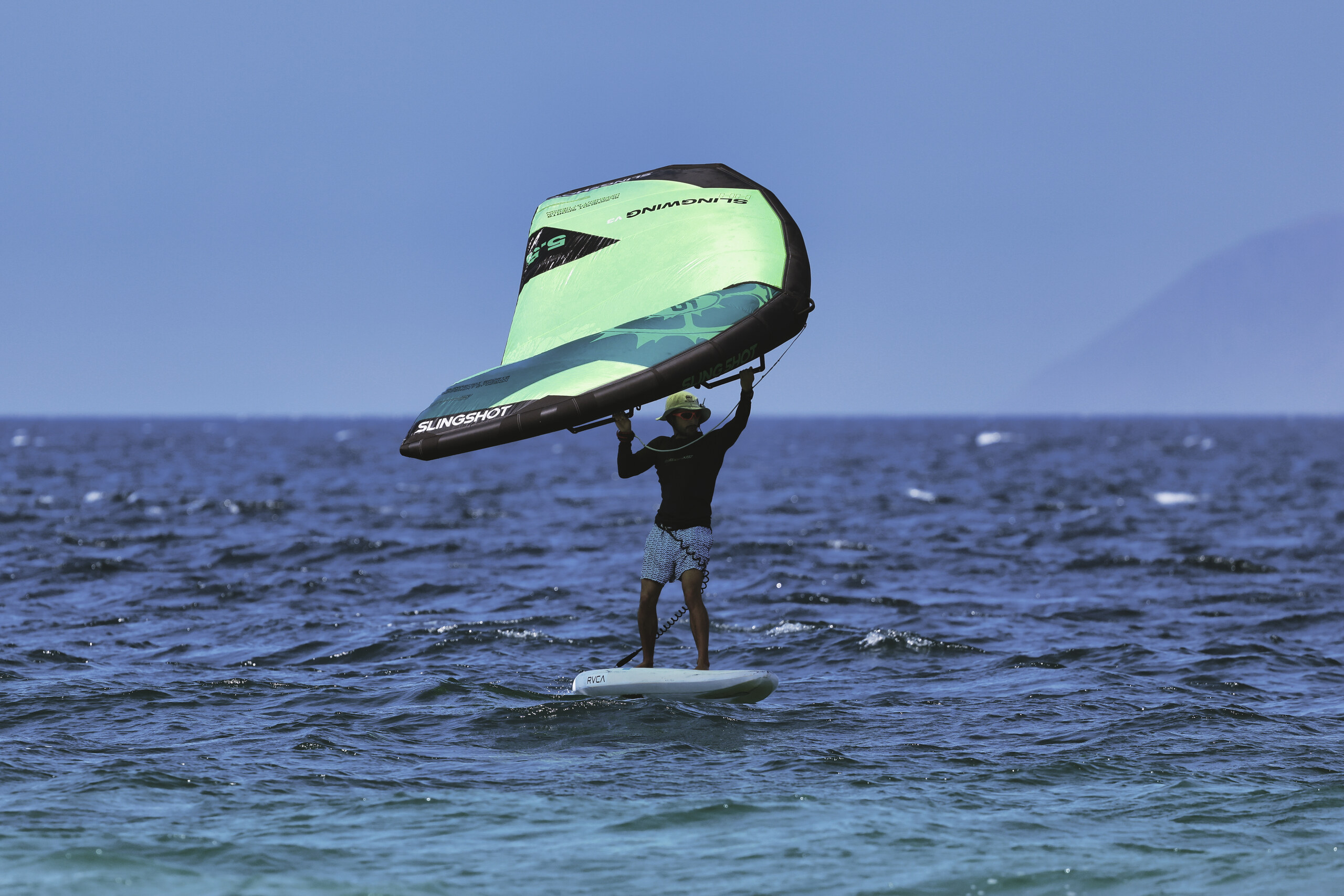 Wing foiler riding in La Ventana